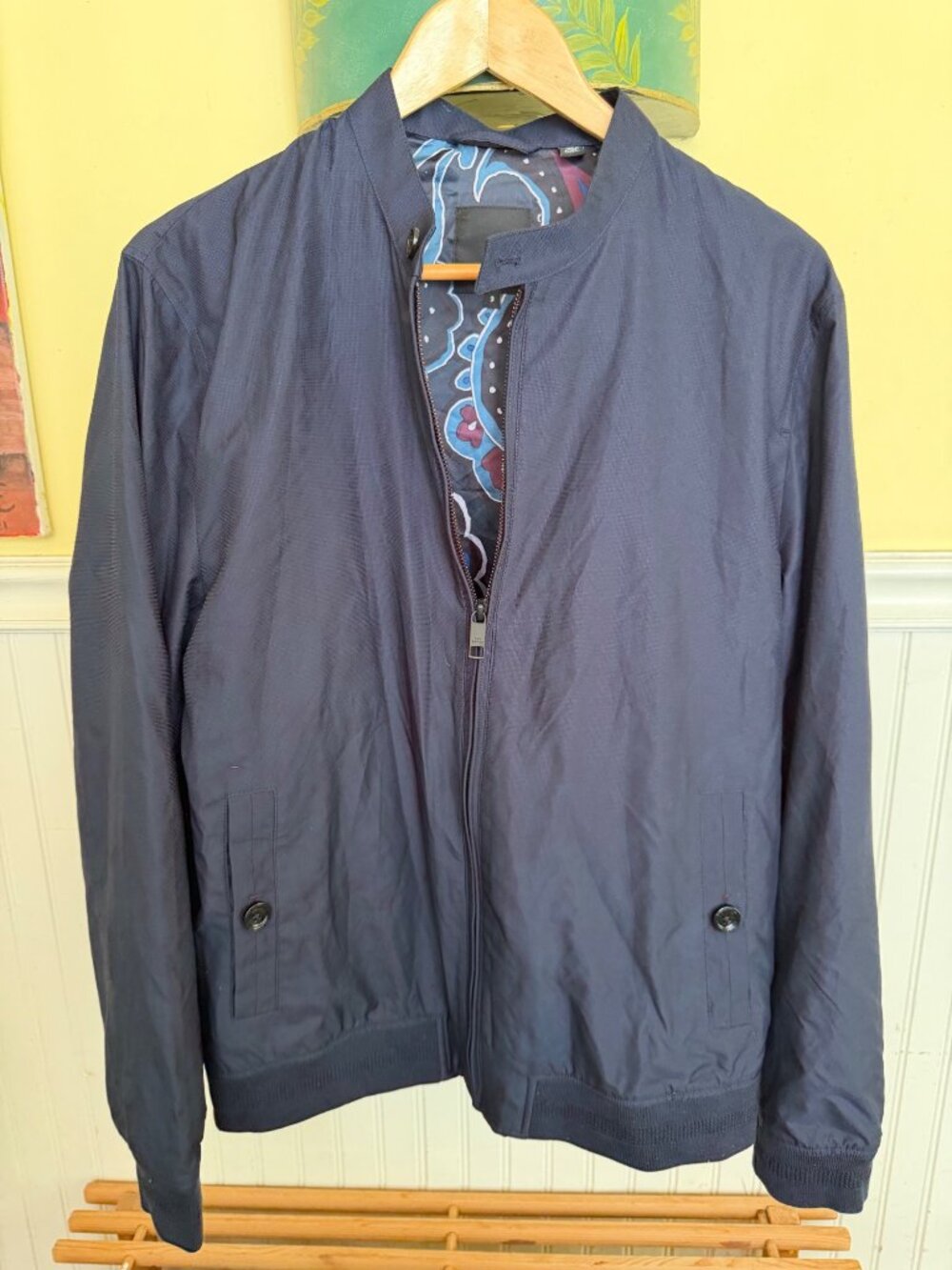 Ted Baker London Navy Lightweight Jacket With Patterned Lining Size 3 22" Chest